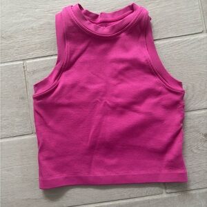 Ribbed Mock Neck Crop Tank in Fuchsia